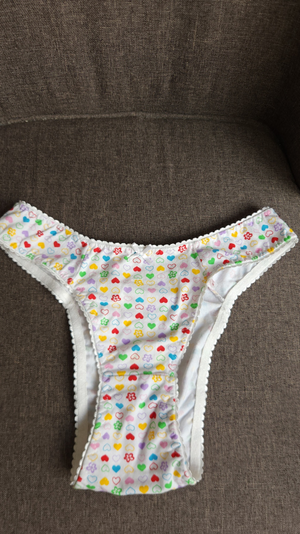 Bikini clásico de algodón estampado con corazones, color blanco con corazones