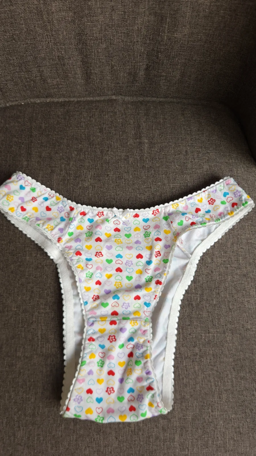Bikini clásico de algodón estampado con corazones, color blanco con corazones